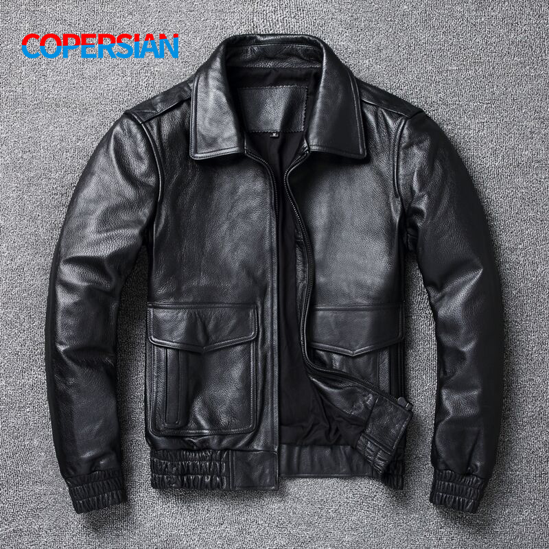 

Men's Leather Faux COPERSIAN Plus Size 8XL winter Jacket Men Classic A2 Cowhide Coat Genuine Quality 221206, Black