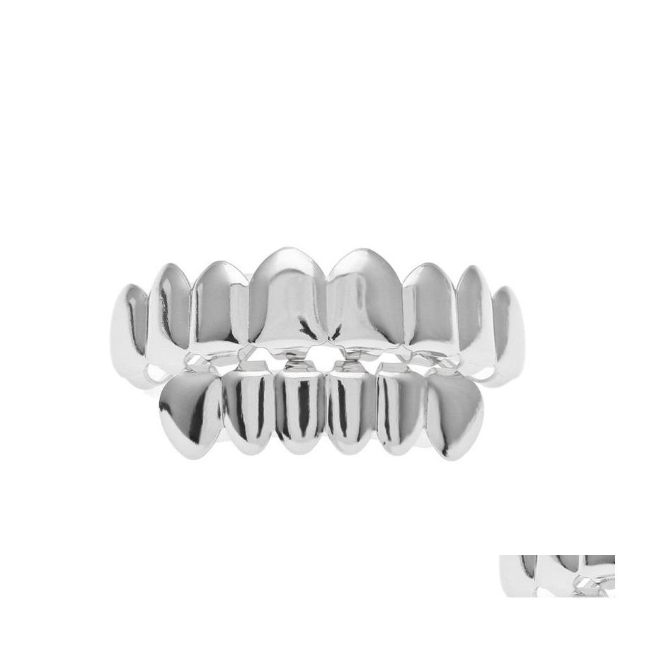 

Grillz Dental Grills Mens Gold Teeth Set Fashion Hip Hop Jewelry High Quality Eight Top Tooth And Six Bottom Grills 946 D3 Drop Del Dhisp