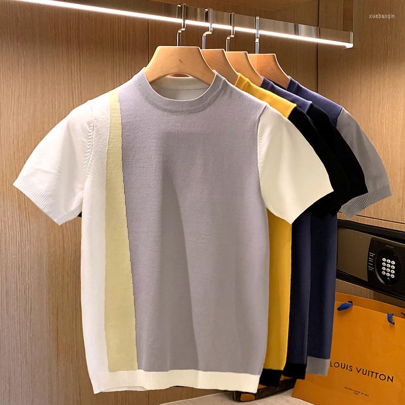 

Men' T Shirts 2022 Summer Fashion Men Short Sleeve O-neck Slim Fit T-shirt Male Contrast Color Knit Tees Casual Clothes Tshirt A84