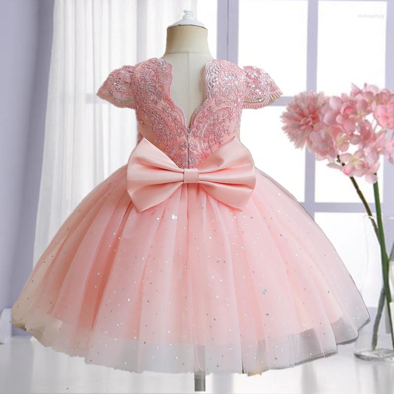 

Girl Dresses Baby Pink Party Dress Infant 1st Birthday Baptism Tutu Gown Born Sequined Flower Year Boutique Clothes Xmas Vesrido
