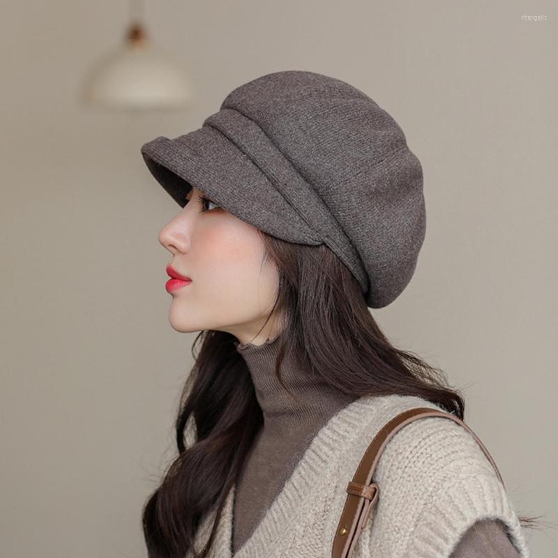 

Berets Women Octagonal Hat Solid Color Lady Winter Casual Retro Beret, Black