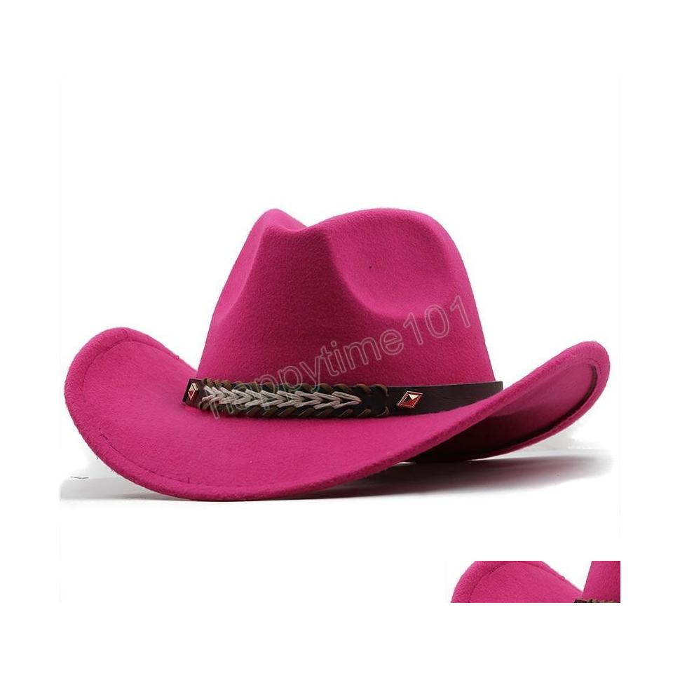 

Wide Brim Hats Bucket Hats Simple Womens Mens Wool Hollow Western Cowboy Hat With Fashion Belt Gentleman Lady Jazz Sombrero Cap Dr Dh5Xv