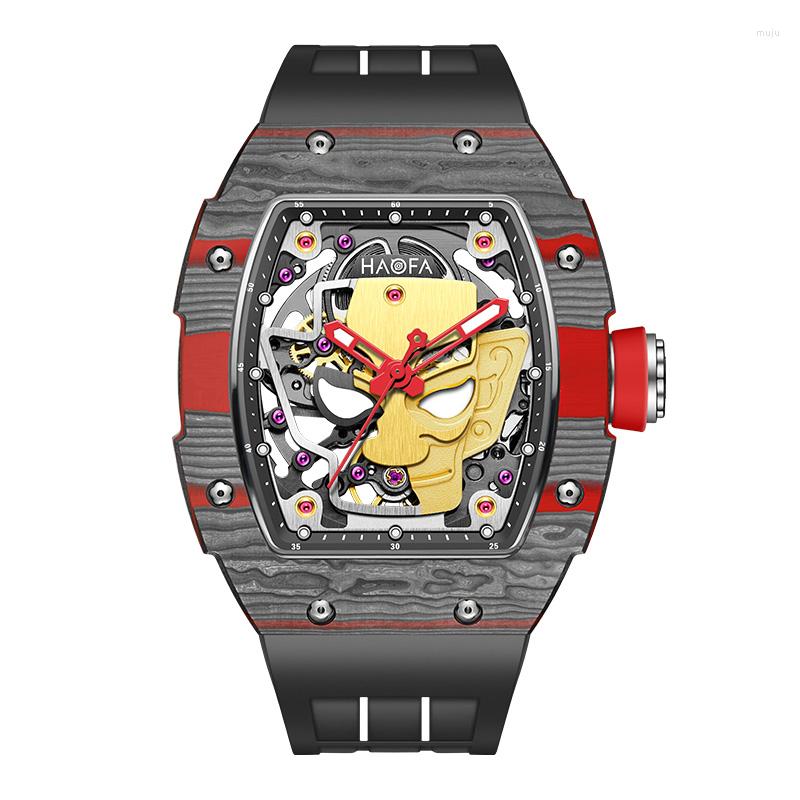 

Wristwatches HAOFA Automatic SANXINGDUI Watch For Men Luxury Carbon Fiber Self Wind Mechanical Mens Watches Waterproof Fashion Luminous 2022, B black
