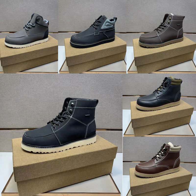 

2022 designer classic Luxury High upper Snow boots fashion U family men 100% leather cold protection wool Splice shoes winter men's waterproof thick bottom Casual boot