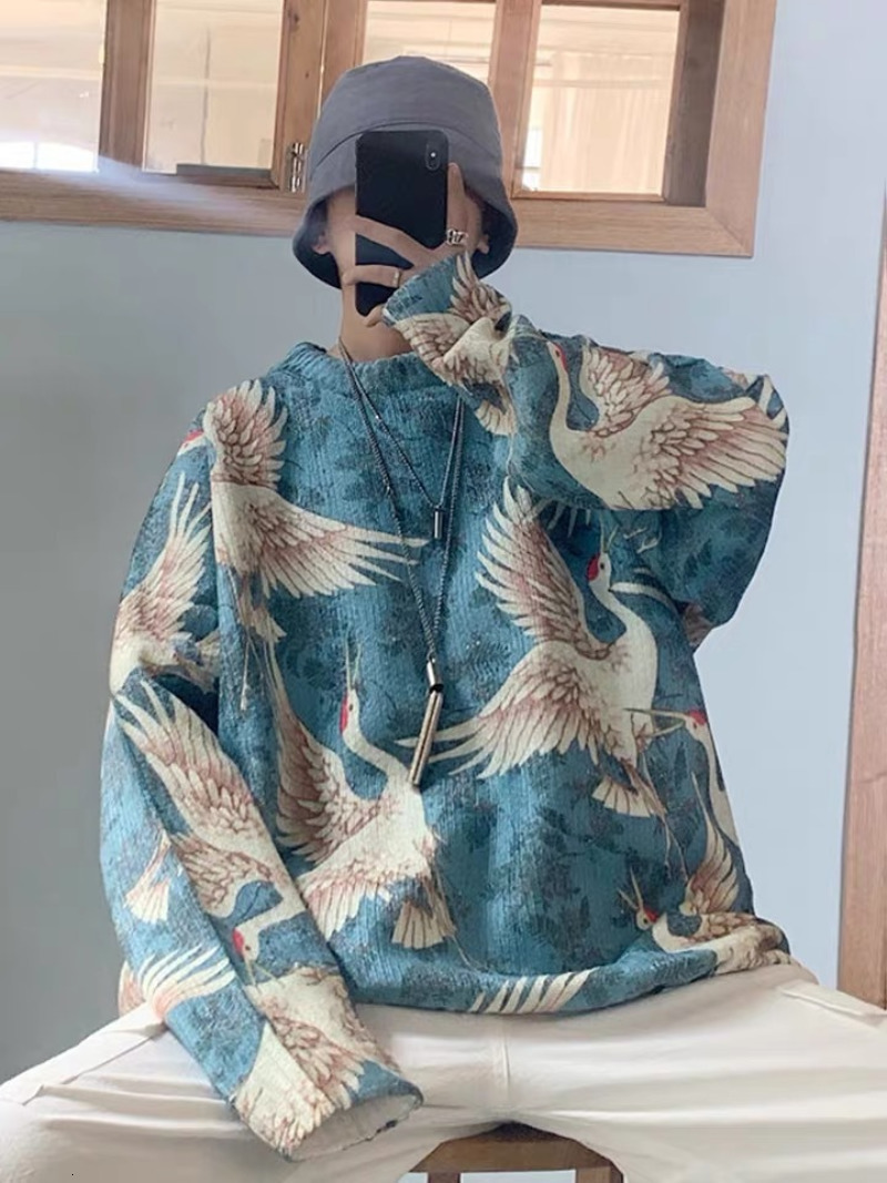 

Men s Sweaters Lazy Loose Streetwear Sueter Hombre Pullover Hong Kong Style Vintage Black Crane Men Clothing Knit Fall Dark Hip 221206, Khaki