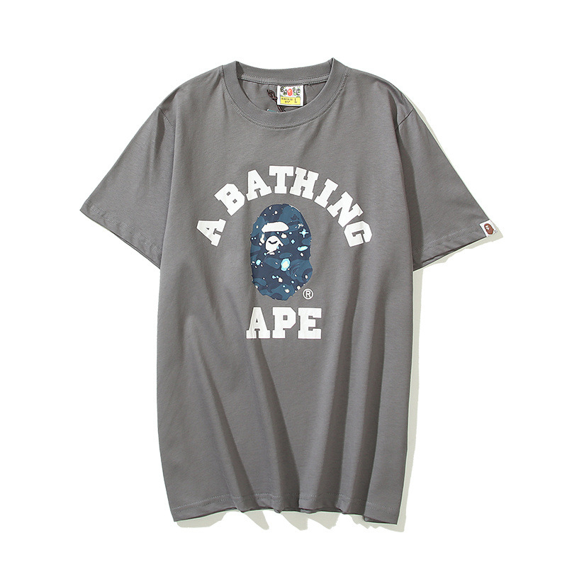 

Bape Luxury Fashion Brand Mens T Shirt Glow in the Dark Star Graffiti Print Short Sleeve Round Neck Summer Loose T-Shirt Top Grey Asian Size M-3XL, Gray