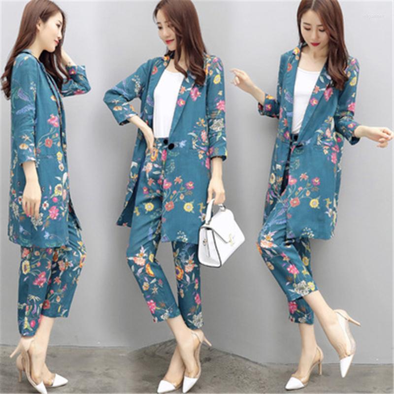 

Women' Tracksuits Suit Women' Spring 2022 Mid-Length Cotton And Linen Printed Jacket Top Nine-Point Pants Fashion Two-Piece Tide 018, Photo color