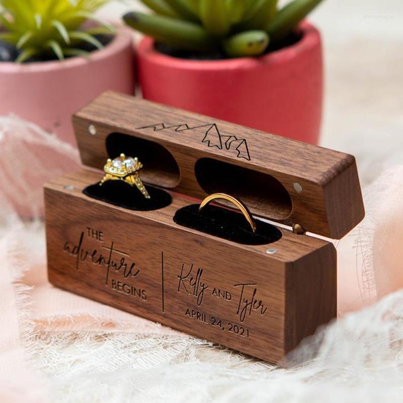 

Jewelry Pouches Fashion Wood Ring Box For 2 Rings Slim Double Storage Holder Modern Wedding Bearer Decorative With Lid