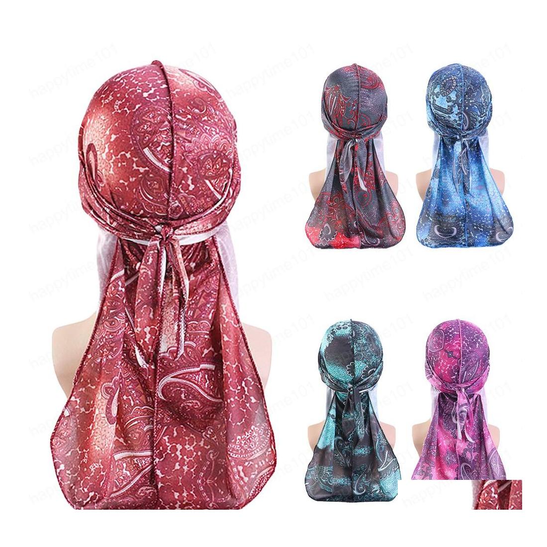 

Beanie/Skull Caps Unisex Men Women Hip Hop Cap Du Doo Rag Durag Wigs Turban Bandana Headwear Solid Color Long Hat Tie Down Tail Hair Dhsdr