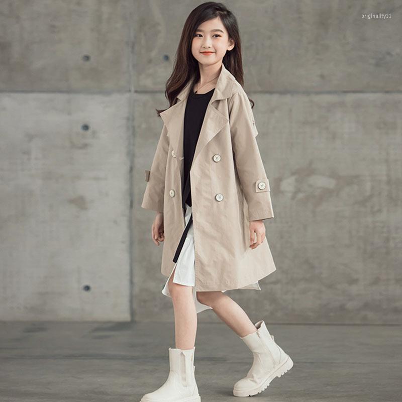 

Coat Girls Trench 2023 Fashion All-match Kids Windbreaker Double Breasted Warm Children Outerwear Teens Clothes 10 12 Years, Khaki
