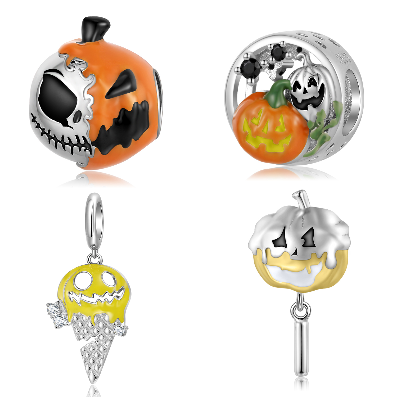 

Beaded Necklaces JIUHAO 925 Sterling Silver Evil Pumpkin Ice Cream Charms for Women DIY Making Bracelet Bangle Fine Jewelry Halloween Party Bead 221206