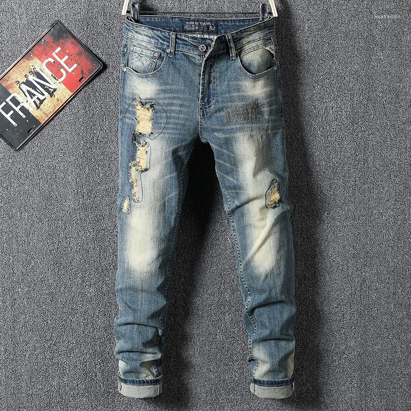 

Men's Jeans Men's Trousers Retro Fashion Versatile Casual Ripped High Street Trend Menswear, Blue