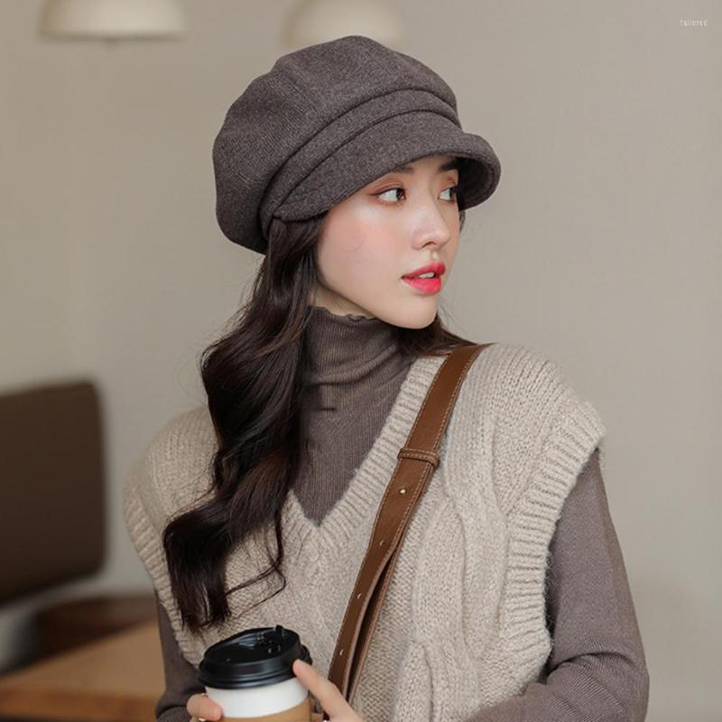 

Berets Women Octagonal Hat Vintage Short Brim Solid Color Washable Lightweight Keep Warm Painter Artist Beret For Student, Black