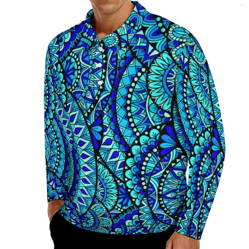 

Men' Polos Ocean Mandala Print Polo Shirts Men Abstract Flower Casual Shirt Daily Vintage Turn-Down Collar Long Sleeve Oversized T-Shirts, Style-3