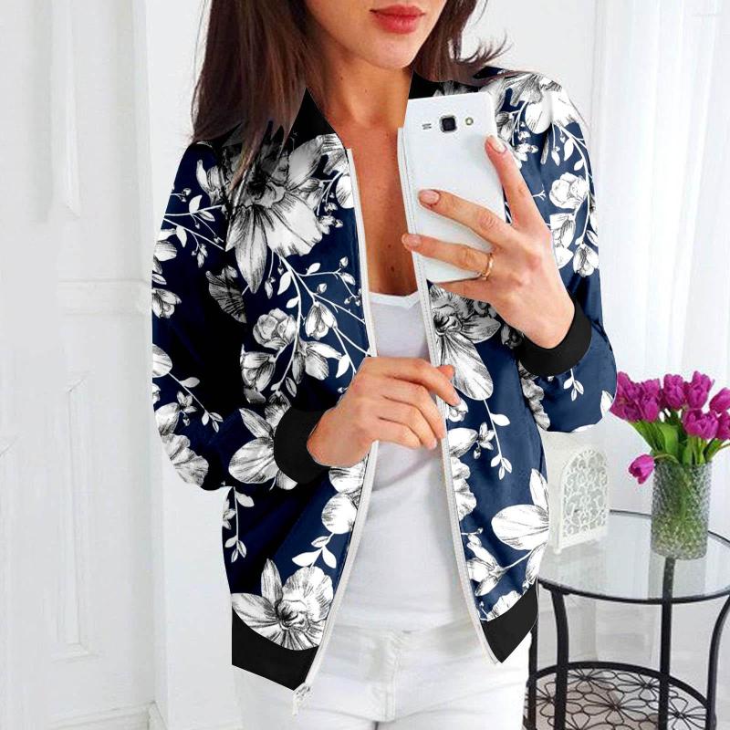 

Women' Jackets Women Loose Coat O Neck Zipper Long Sleeve Classic Floral Print Jacket Casual Daily Outwear Pockets, Black