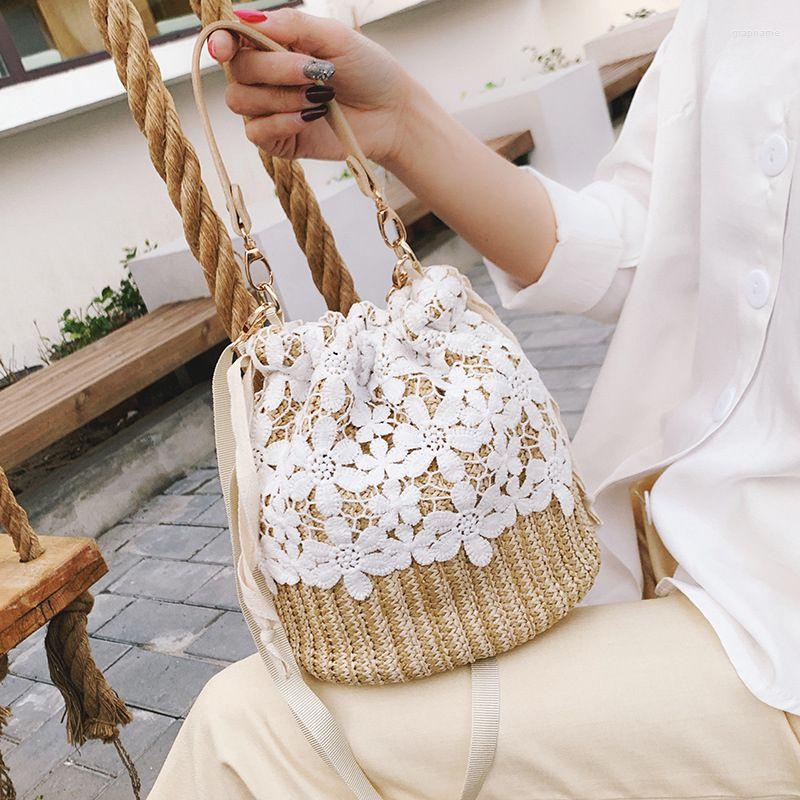 

Evening Bags Small Straw Bucket For Women 2022 Summer Crossbody Lady Travel Purses And Handbags Female Shoulder Simple Bag S2274