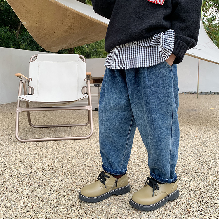

Trousers Winter thicken fashion jeans for Boys warm flocking denim pants 1 7Y 221207, Blue