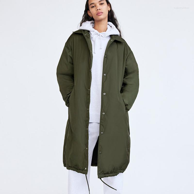 

Women's Down CP Loose Turn Collar Parkas Women Fashion Solid Single Breasted Coats Elegant Long Cotton Jackets Female Ladies, Green