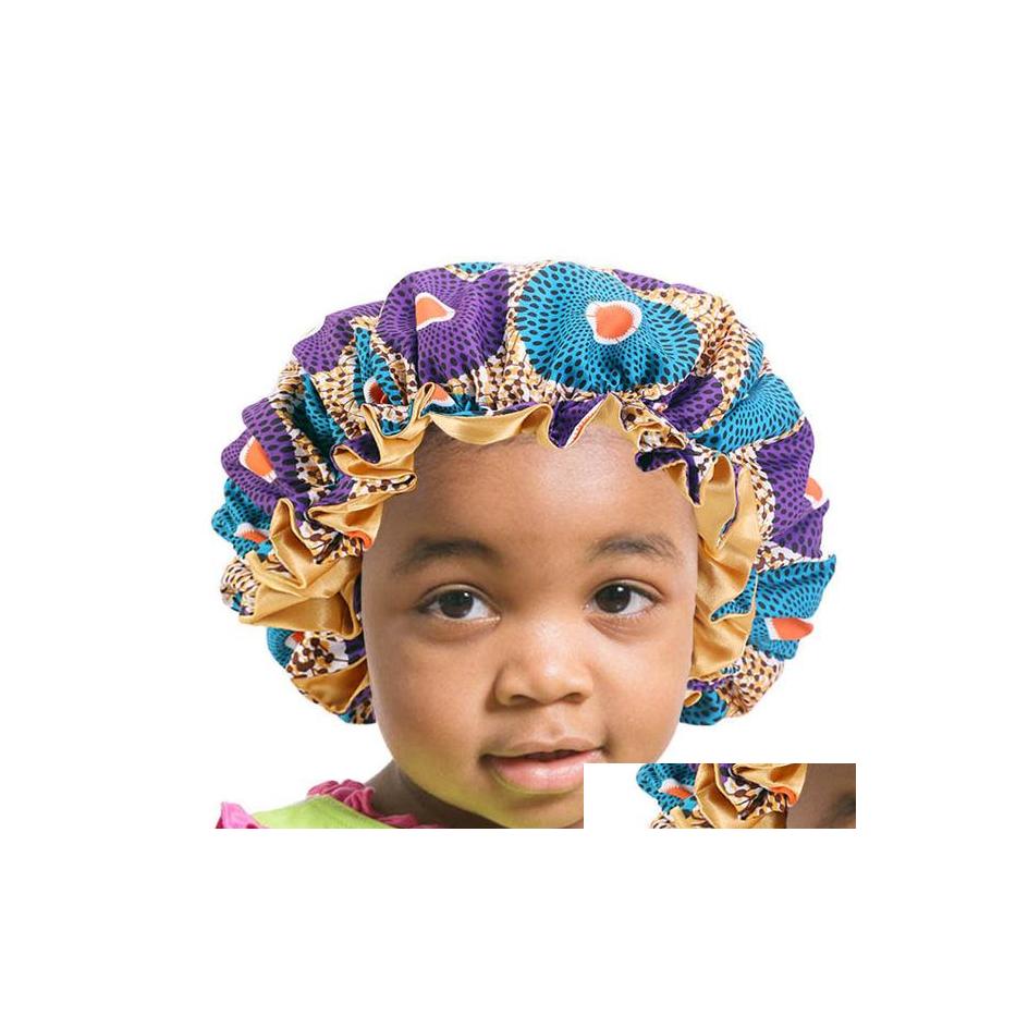 

Beanie/Skull Caps African Print Ankara Bonnet Fashion Stain Big Beanies For Kids Children Sleep Cap Headwrap Hat Hair Wrap Accessori Dhu2O