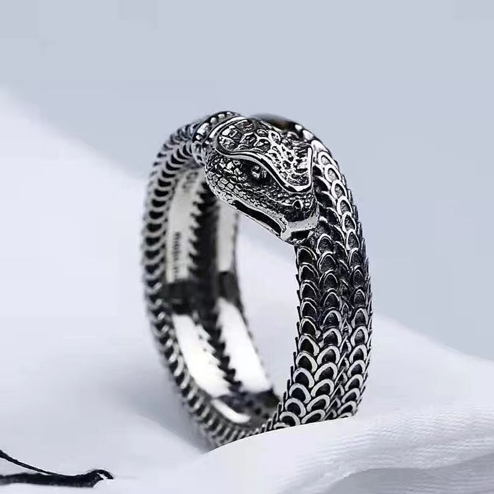 

Designer 925 silver single snakehead retro fashion couple ring