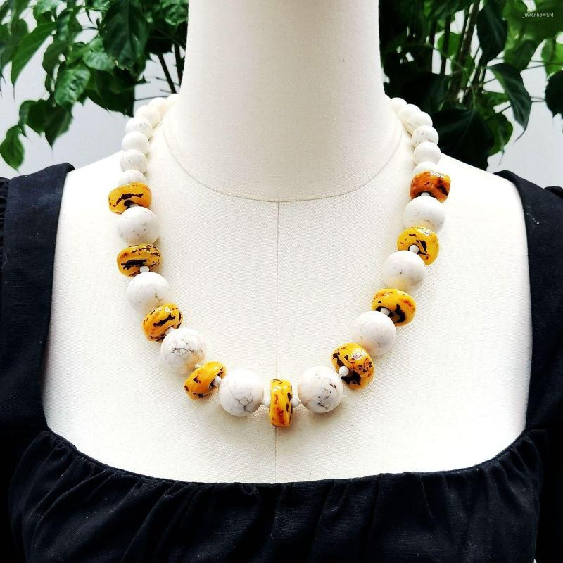 

Choker Lii Ji Yellow Beige Color Necklace Real Stone Howlite Manmade Amber Women 62cm Stock Sale Jewelry