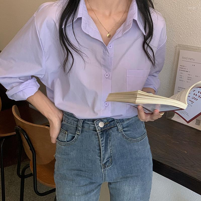 

Women's Blouses Office Long Sleeve Women Blouse And Tops 2022 Autumn Purple Button Up Shirts Vintage Loose Clothing Blusas Mujer 16494