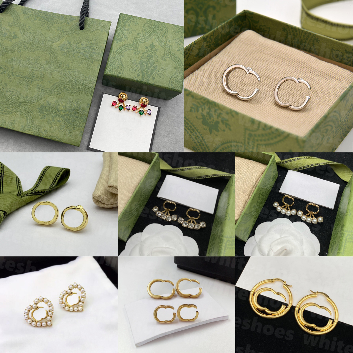 

Women Gold Plated Stud Designer Hollow Letter Studs Crystal Rhinestone Earring Heart Shaped Luxury Earrings