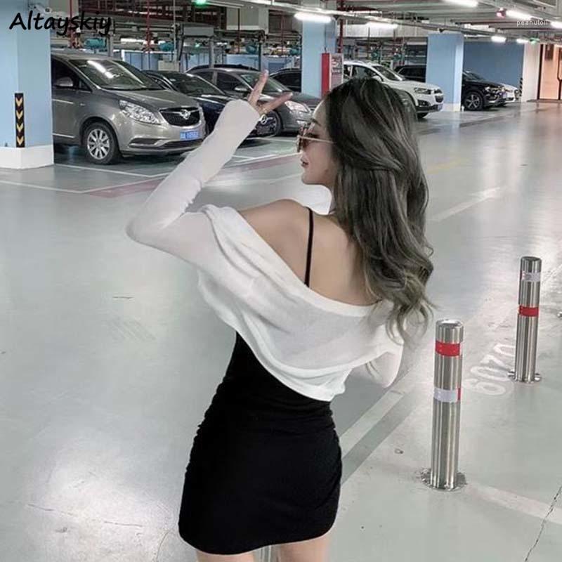 

Women' Knits Sun Protection Long Sleeve Shrugs Women Solid Breathable Hollow Out Knitting Shawl Fairy Korean Style All-match Outwear, Black