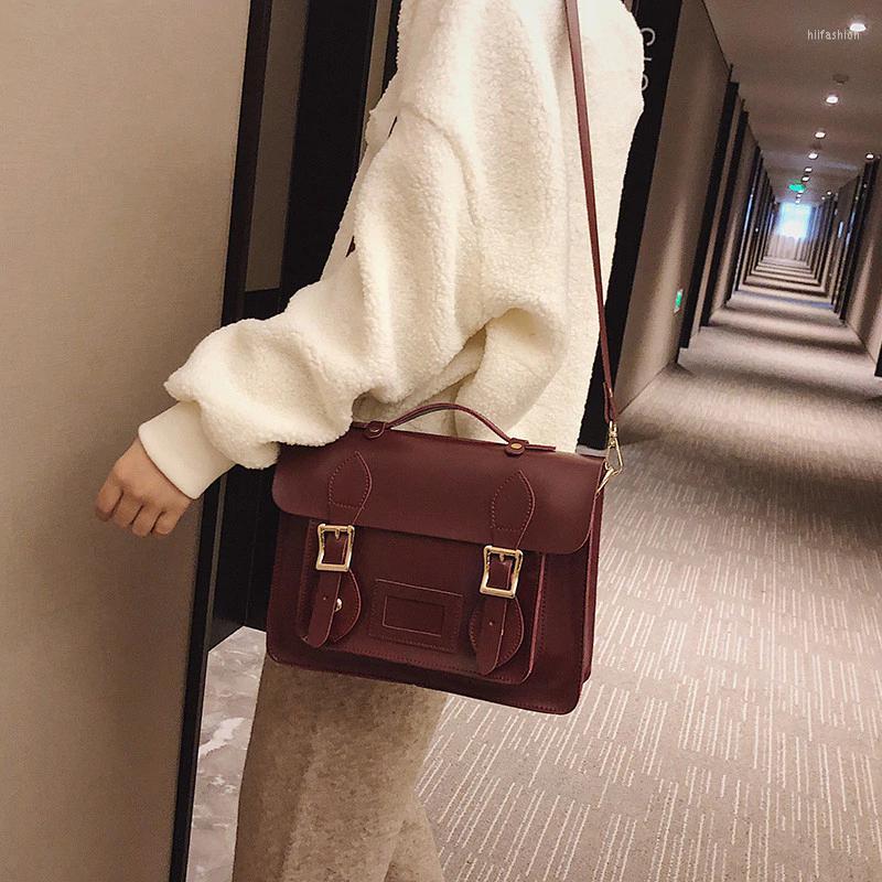 

Evening Bags Korean Vintage Women Handbag Preppy Style Female Shoulder Bag Pu Leather Ladies Totes Girl Messenger, Black