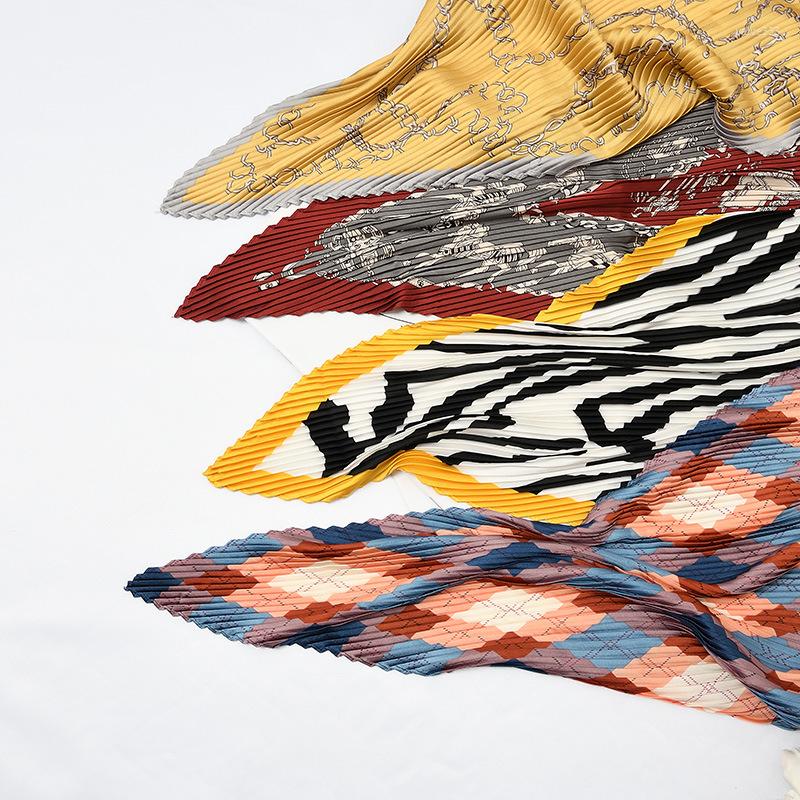 

Scarves 55 55cm Silk Organ Pleated Square Spring Summer Art Retro Fashion Neck Wrap Hair Head Scarf Crinkle Small Scarfs