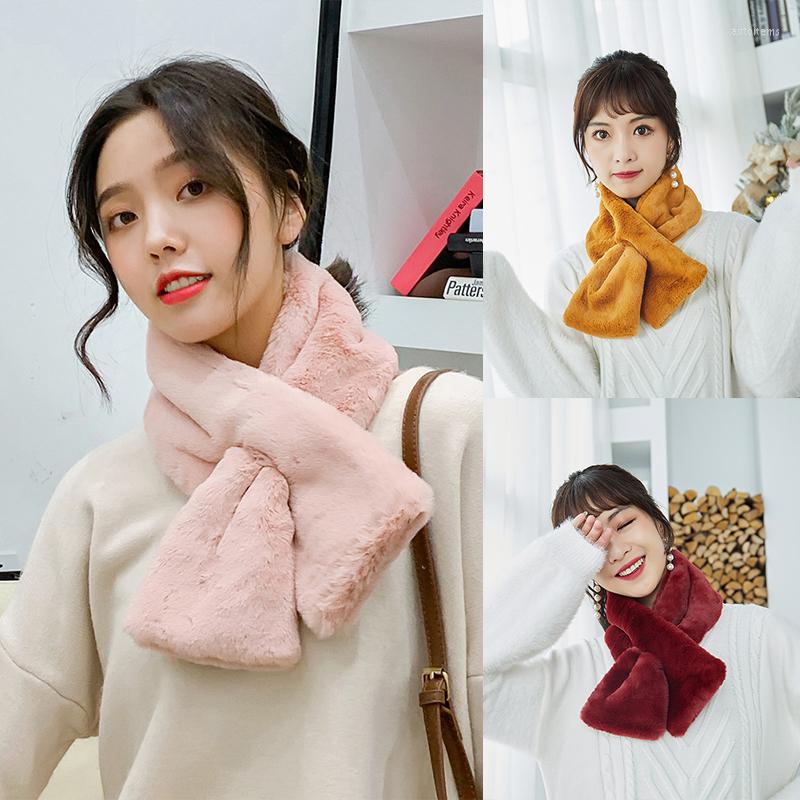 

Scarves Winter Thicken Cross Solid Color Casual Plush Collar Scarf Faux Fur Neckerchief Outdoor Cycling Skiing Muffler