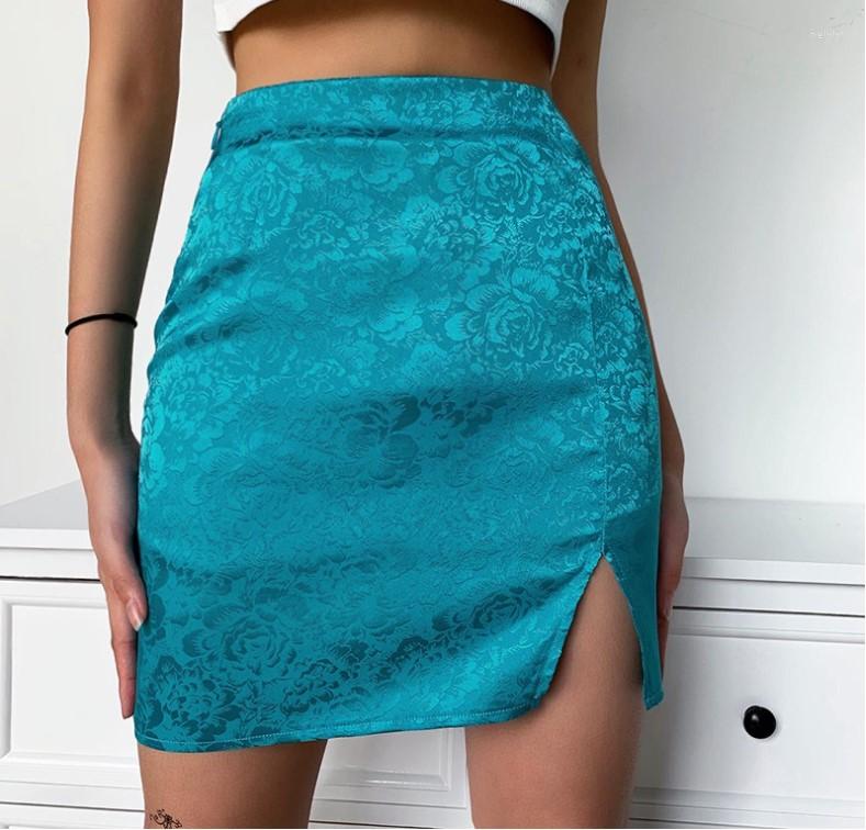 

Skirts Split Side High Waist Slim Pencil Mini Skirt Women Casual Elegant Vintage Blue Female, Sky blue
