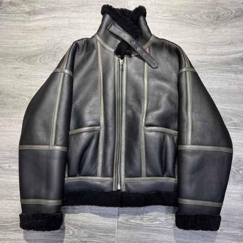 

Women' Leather Shearling Jacket Ladies Genuine Lamb Fur Coat Real Sheep With, As show