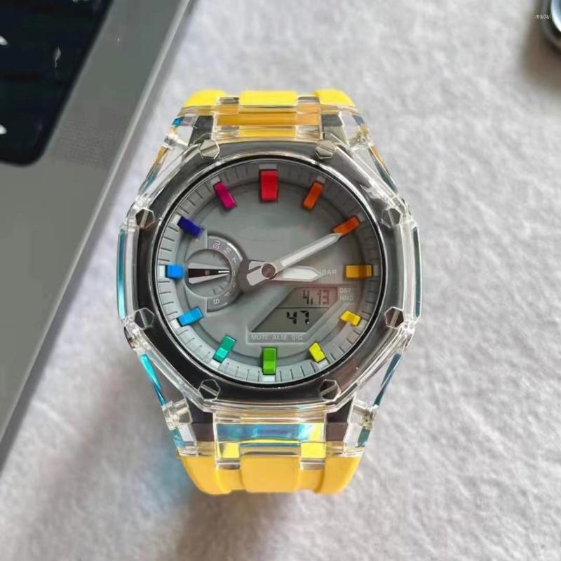 

Wristwatches Digital Sport Men 2100 Watch Detachable Assembled Double Bow Button LED Automatic Hand Lamp Waterproof Oak Series