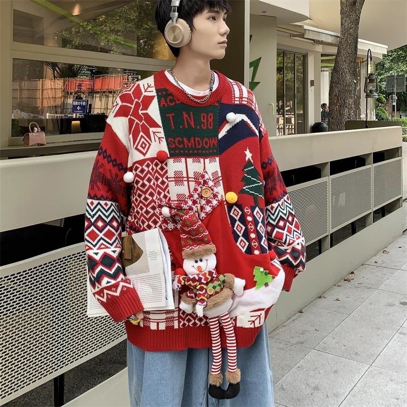 

Men s Sweaters Christmas Sweater Pullover Snow Man Designer Brand Thick Knitted Clothing For Male Fashion Winter Warm 221206, Red