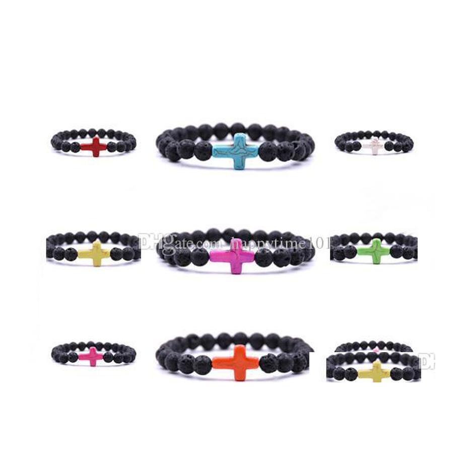 

Beaded 9 Colors Natural Lava Stone Prayer Beads Charms Bracelets Antifatigue Cross Volcanic Rock Mens Womens Diffuser Jewelry Drop De Dhcpk
