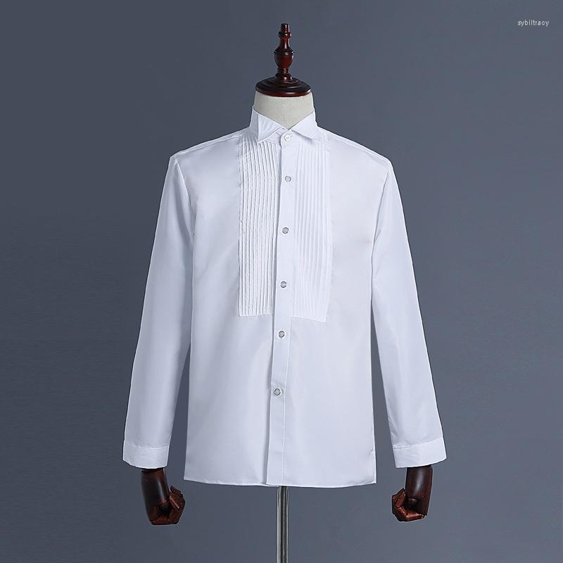 

Men's Dress Shirts Performance Wear Men's White Shirt Stage Fashion Solid Small Pointed Collar Crease Vintage Simple Tuxedo For Male