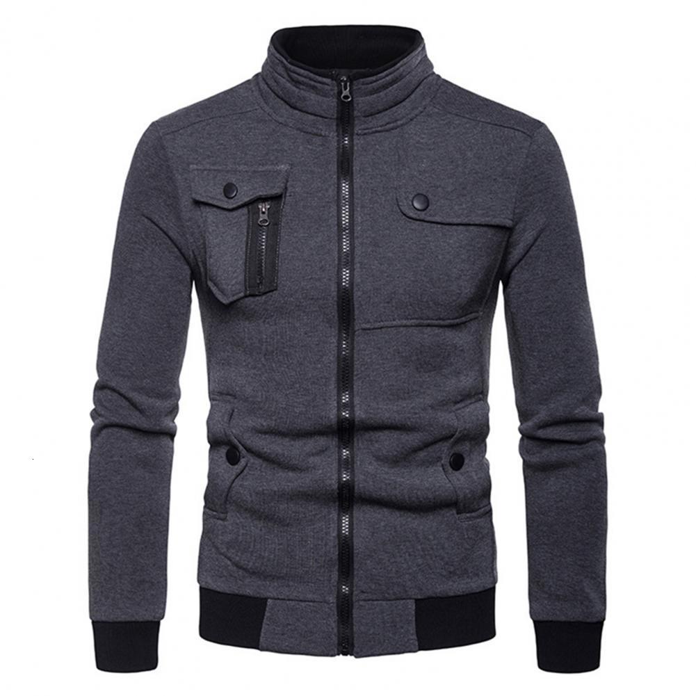 

Mens Jackets Autumn Men Coats Hip Hop Long Sleeve Zipper Stand Collar Solid Color Warm Cardigan Multi Pockets Jackets for men chaquetas 221205, Light grey