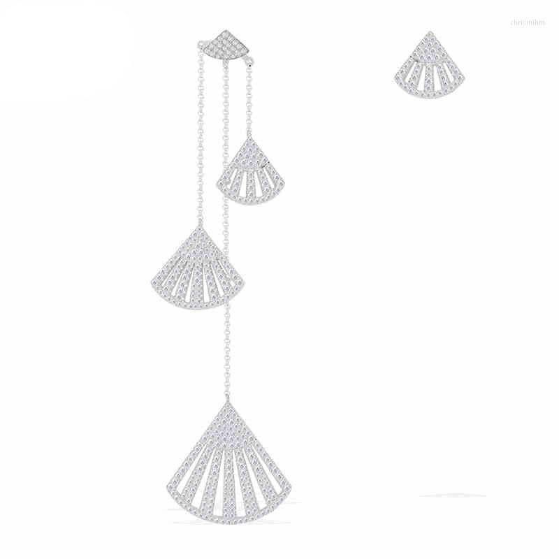 

Dangle Earrings SOELLE 925 Sterling Silver Asymmetrical Fan Shaped Long Drop Full CZ Zircon Women Party Jewelry CROISETTE