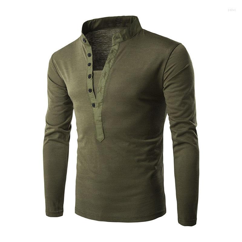 

Men's T Shirts 2022 Autumn Men's T-shirt Fit Long Sleeve Harajuku Clothing Button Slim Round Neck Casual Solid Color, Black