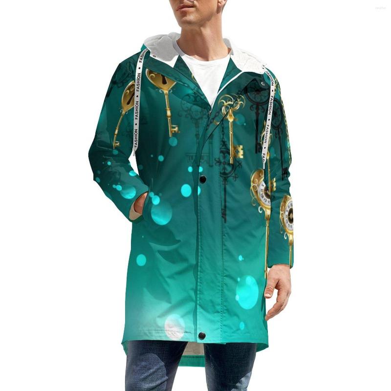 

Men' Trench Coats Antique Skeleton Keys Winter Casual Jackets Vintage Print Elegant Zipper Thick Men Custom Outdoor Windbreakers Gift, Style-4