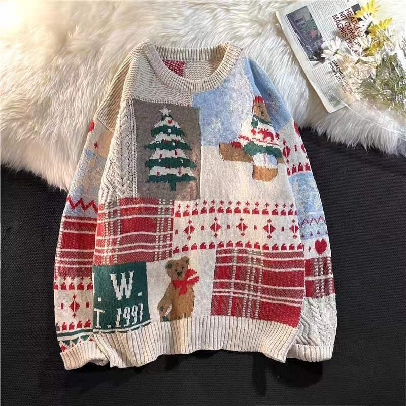 

Women s Sweaters warm pullovers round neck sweater women street stitching Christmas tree jacquard ins couple loose in winter 221206, Purple