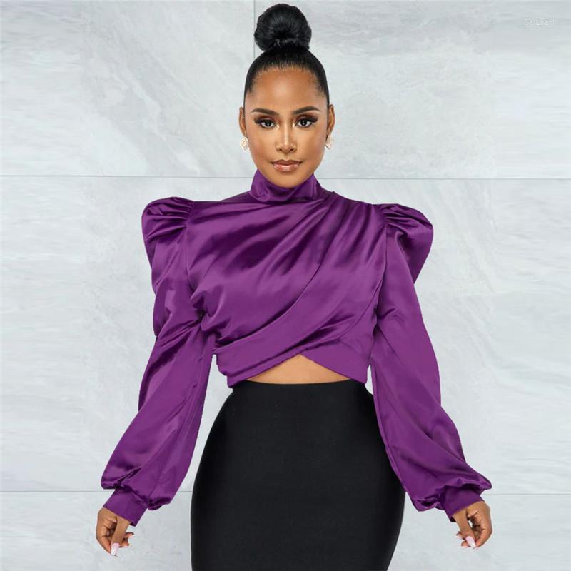 

Women' Blouses Women Fashion Solid Color Shirt Spring Workplace Business British Style O Collar Long Sleeve, Purple