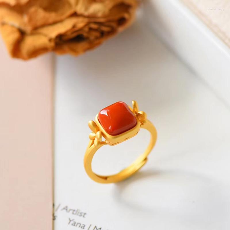

Cluster Rings BRAND SOUTH RED AGATE JADE RING WITH 925 STERLING SILVER FOR WOMEN 18K GOLD JADEITE JEWELRY