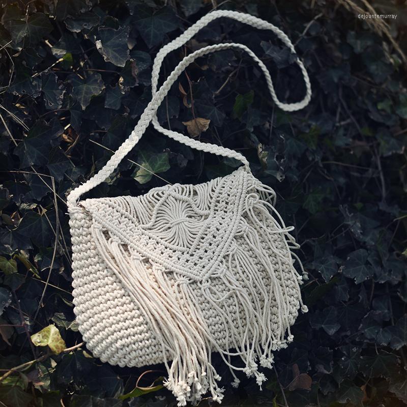 

Evening Bags 24x20CM 2022 Small Fresh Forest Rattan Bag Handbags Shoulder Straw Cotton Line Oblique Tassel Pure Hand A2959, Khaki