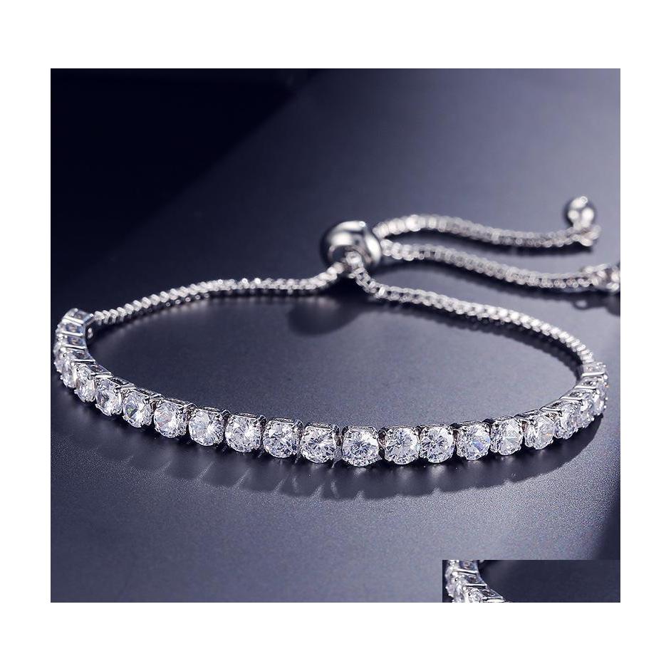 

Chain Fashion Round Cubic Zirconia Tennis Adjustable Chain Bracelet Bangle For Women White Gold Color Crystal Bracelets Wedding Jewe Dh7Pa