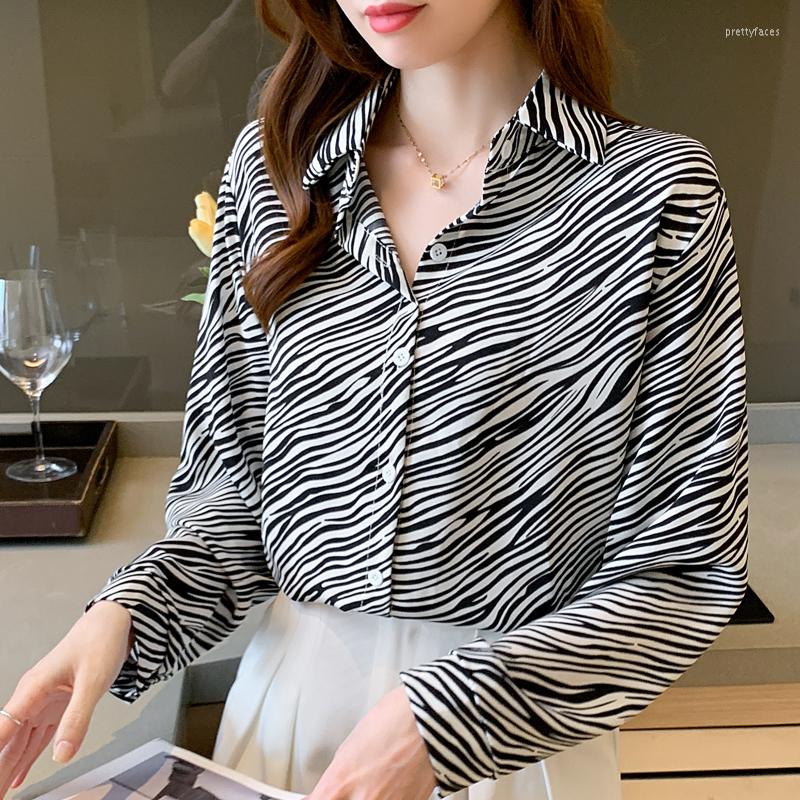 

Women' Blouses Leopard Print Shirt Women' Loose Hong Kong Style Retro Long-sleeved Lazy Chic Elegant Top Blusas Mujer De Moda Verano, White