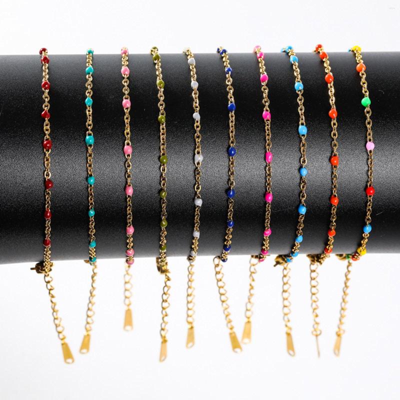 

Link Bracelets Stainless Steel Multicolor Enamel Gold Color Chain Women Party Jewelry Gifts 16cm Long 2022