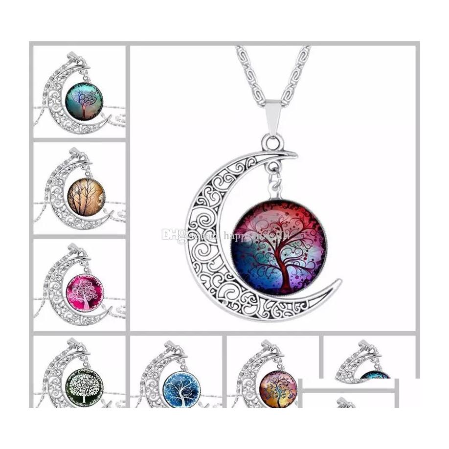 

Pendant Necklaces Tree Of Life Necklace Gemstone Moon Glass Cabochon Pendant Sier Chain Fashion Time Sweater 30 Pcs Drop Delivery Je Dhytr