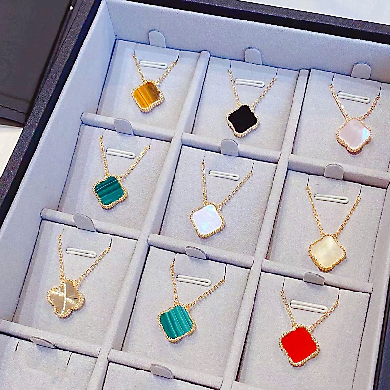 Deluxe 4 Leaves Grass Necklace Colorful Pearl Shell Women's Pendant Charm 18K Gold Girl Valentine's Day Christmas Gift 316L Stainless S-image-825978435